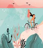 Woman Cycling in Sea