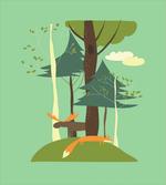 Elk and Fox in Forest