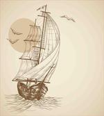 Sailing Ship Birds Sun