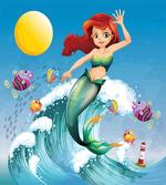 Wave with Cartoon Fish