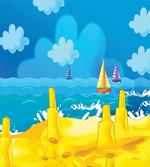 Vibrant Seaside Cartoon Scene
