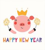 Happy New Year Animal in Crown