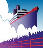 Large Ship with Harbor People