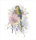 Parrot on Flower Bouquet