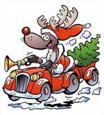 Reindeer in Red Car