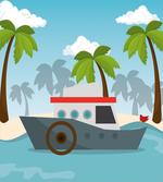 Cartoon Boat Palms