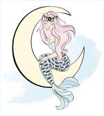 Mermaid Girl on Crescent