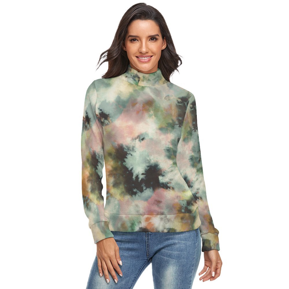 Abstract Tie Dye Desert 4 Women's High Neck Sweater