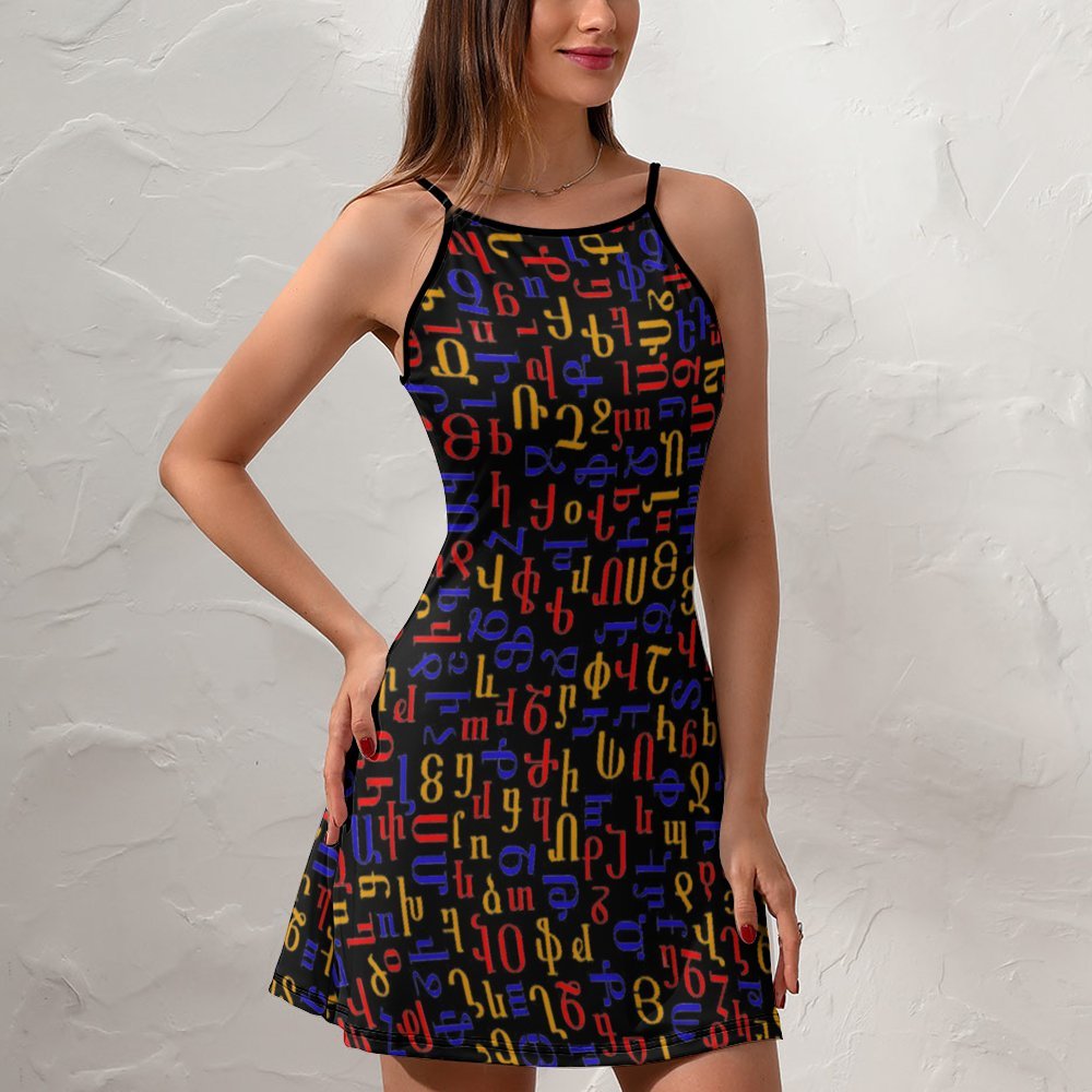 Armenian Colorful Alphabet Women's sling dress Women's Sling Dress (NZ021)