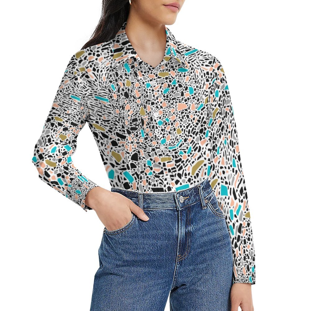 Abstract_forms_of_terrazzo Women's Long-Sleeve Blouse