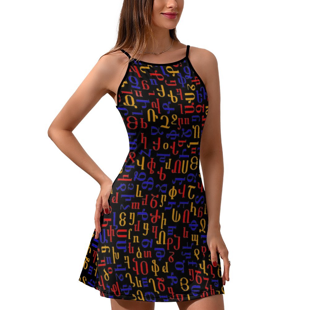 Armenian Colorful Alphabet Women's sling dress Women's Sling Dress (NZ021)