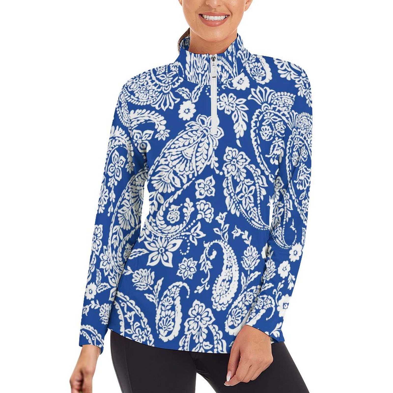 Monochromatic garden paisley 24A Women's Long Sleeve Yoga Shirt