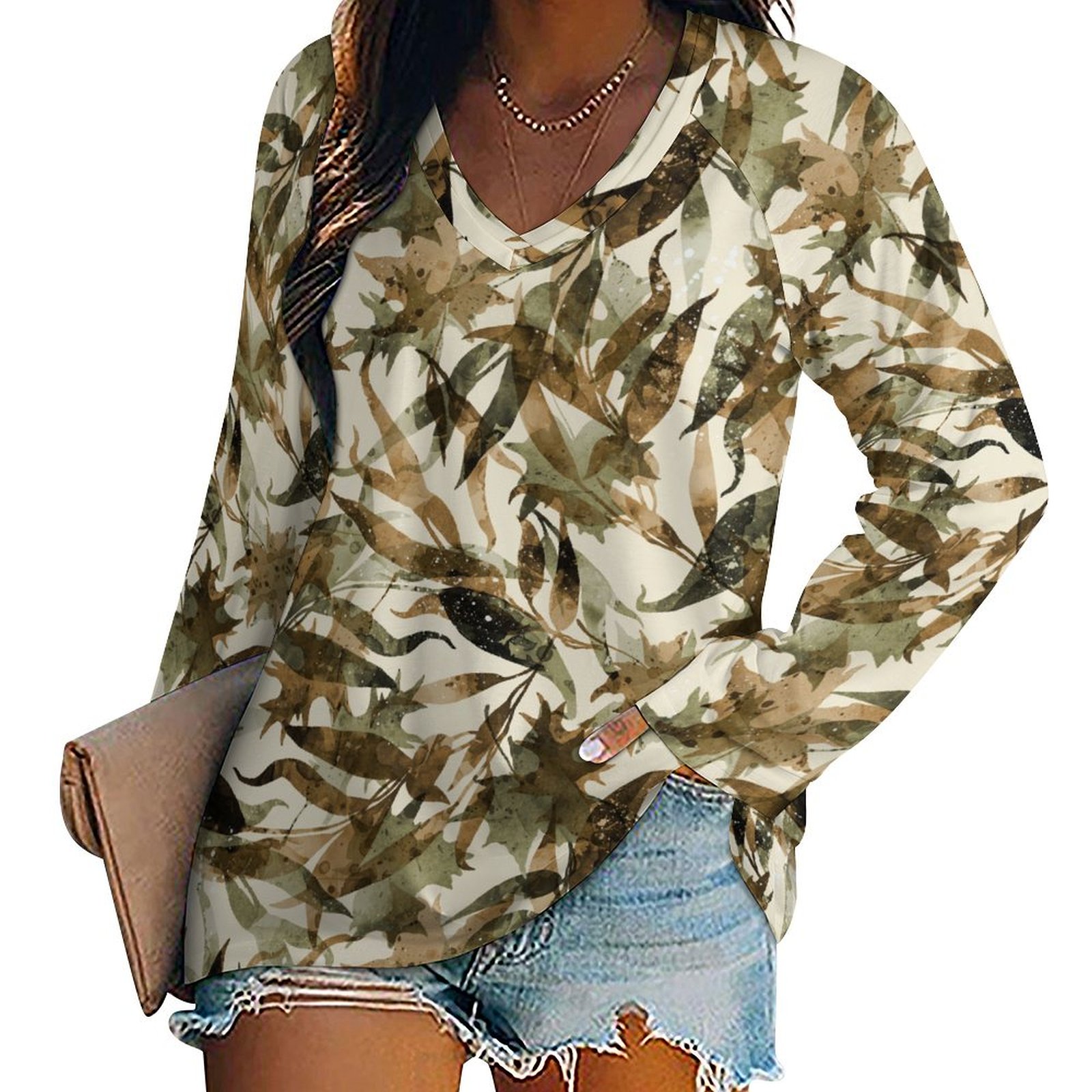 Fall leaves autumnal 4 Women's Long Sleeve Loose Tee (TLREV2)