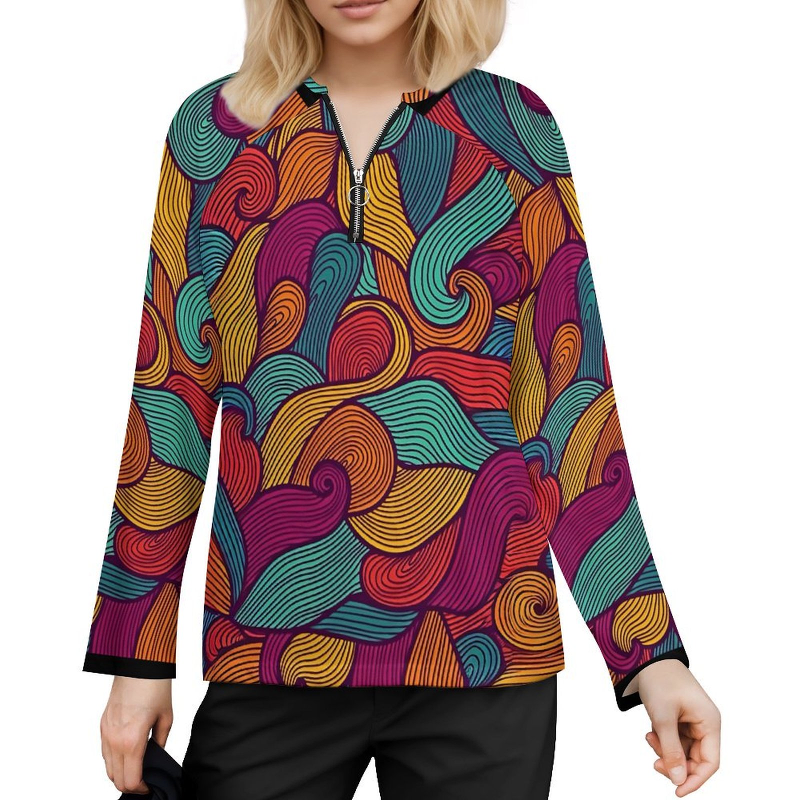 Zipper long sleeves Women's Zip Up Long Sleeve Shirt