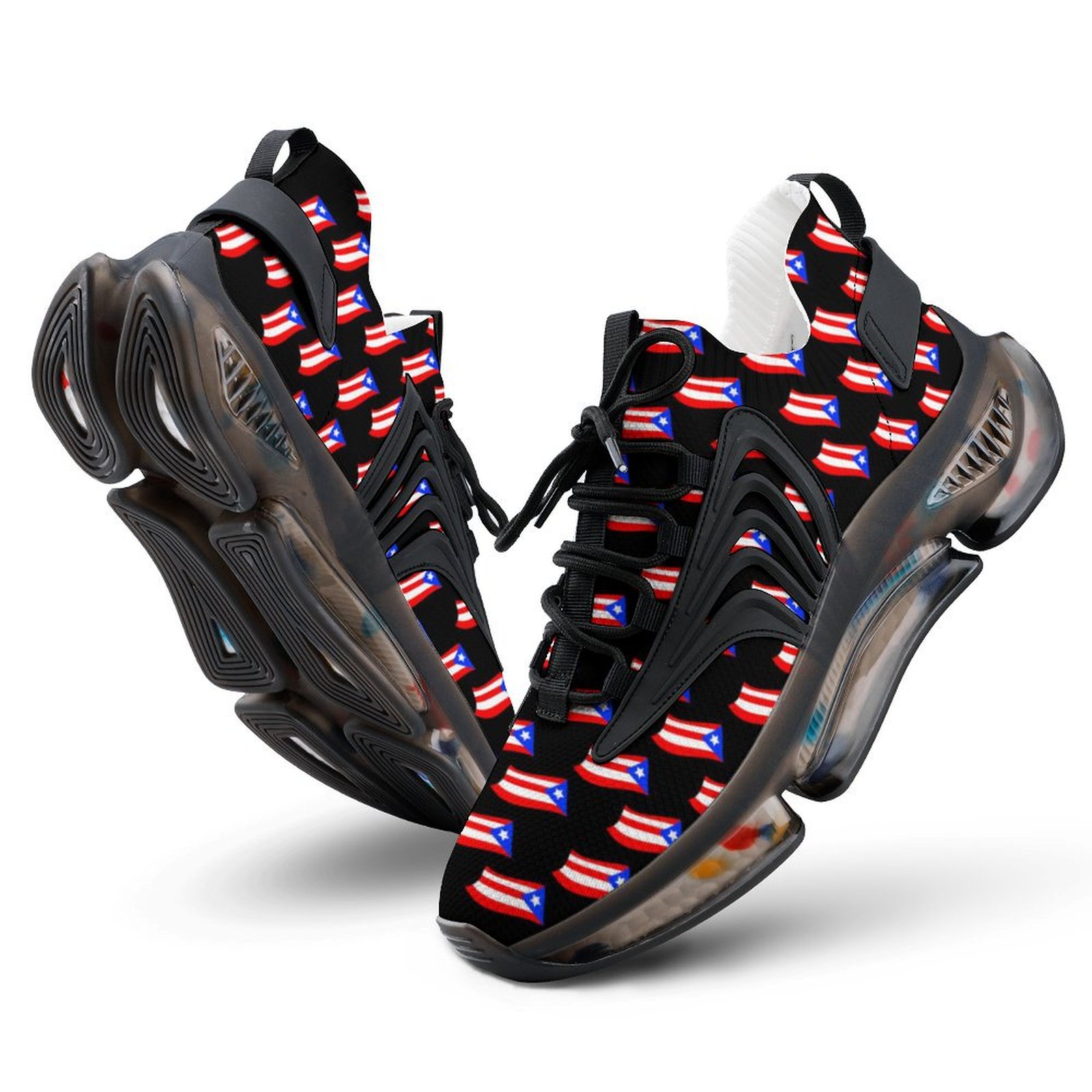 Puerto Rican Flags Black Women's Mesh Sneakers (F68)