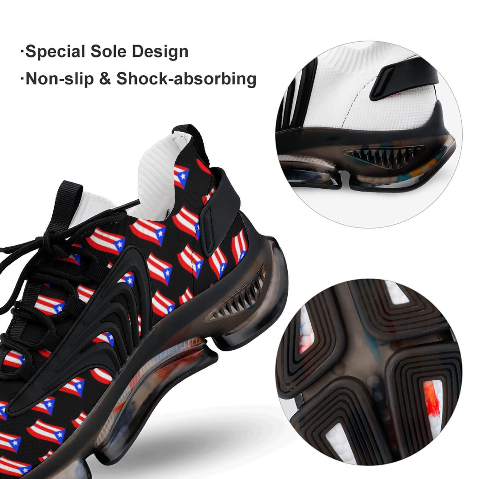 Puerto Rican Flags Black Women's Mesh Sneakers (F68)