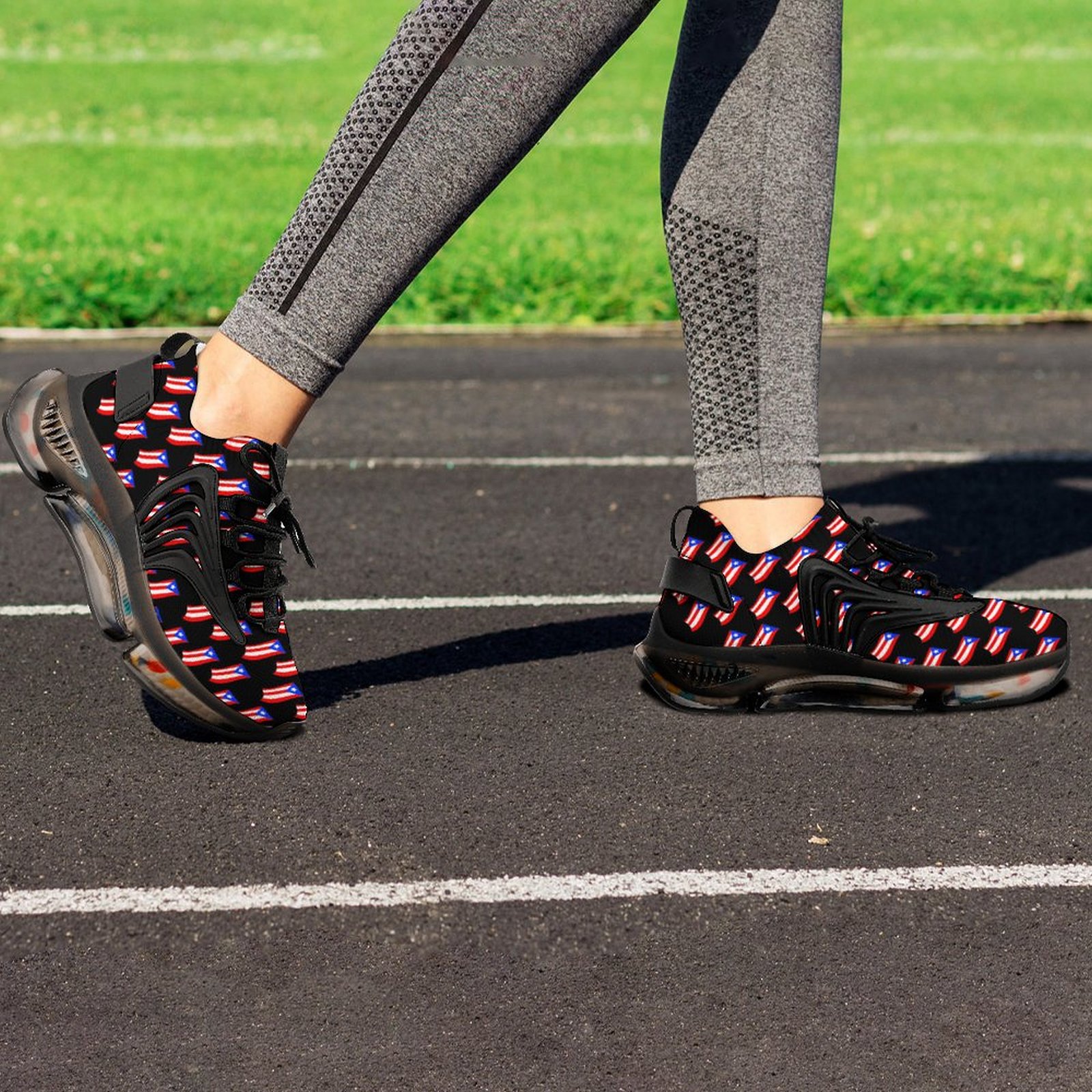Puerto Rican Flags Black Women's Mesh Sneakers (F68)