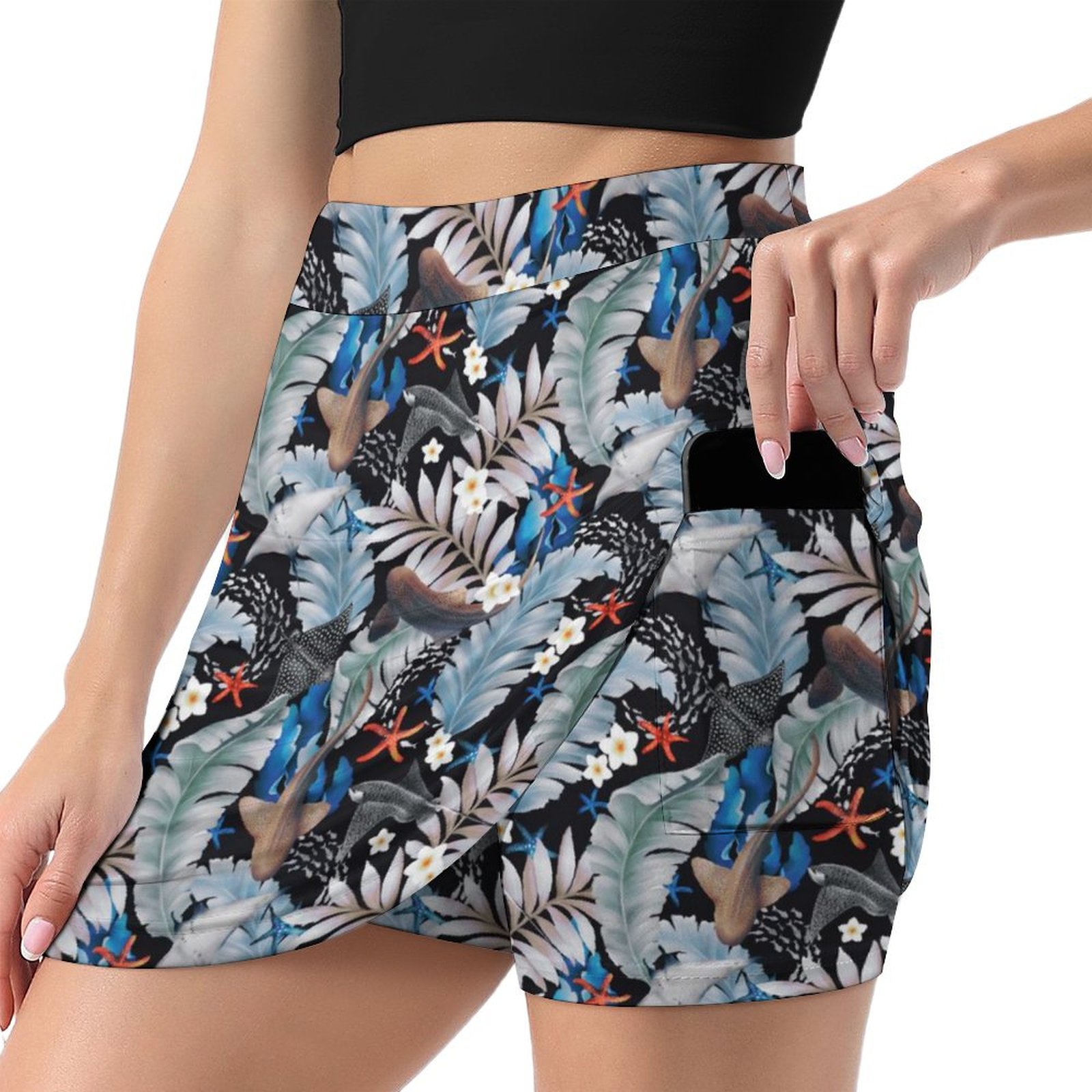 Tropical Reef Harmony Anti-Emptied A-Line Skirt with Pocket