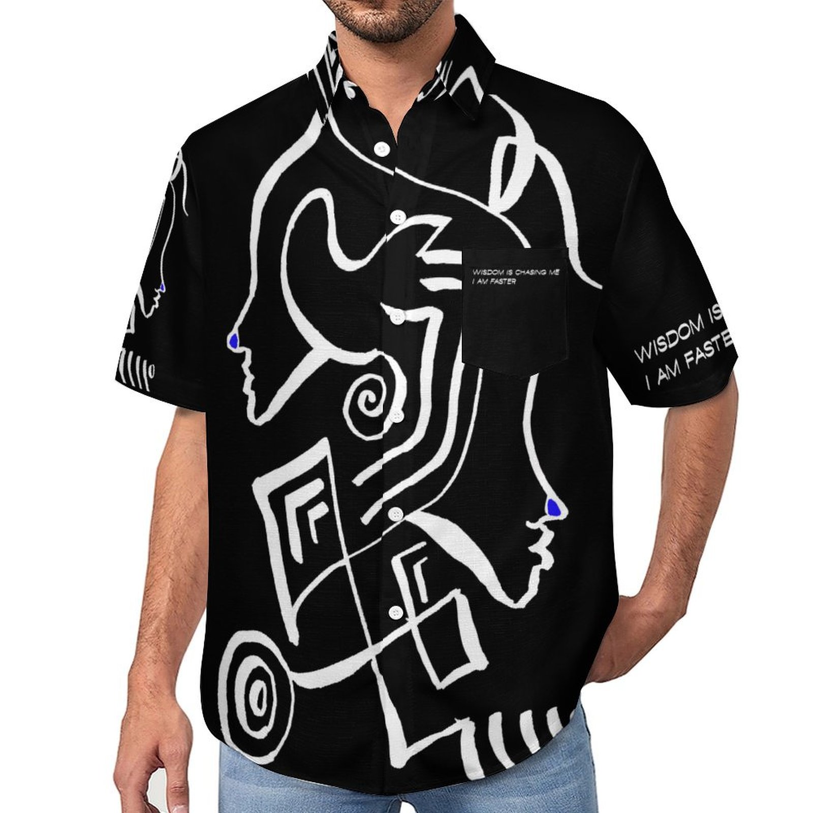 Wisdom is chasing me; I am faster Men's Mock Linen Short Sleeve Shirt (B339)