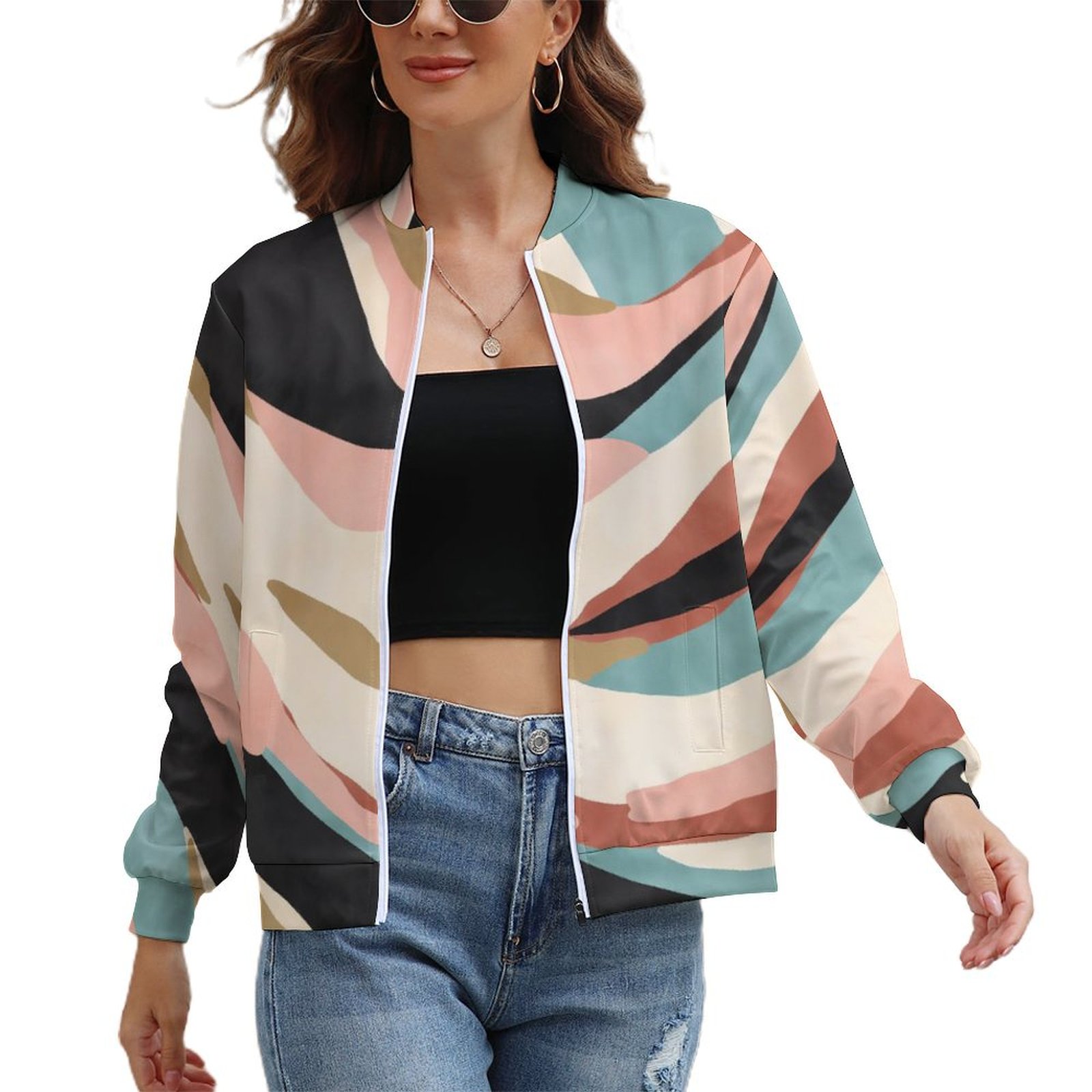 Abstract lines modern PDM Women's Zipper Jacket