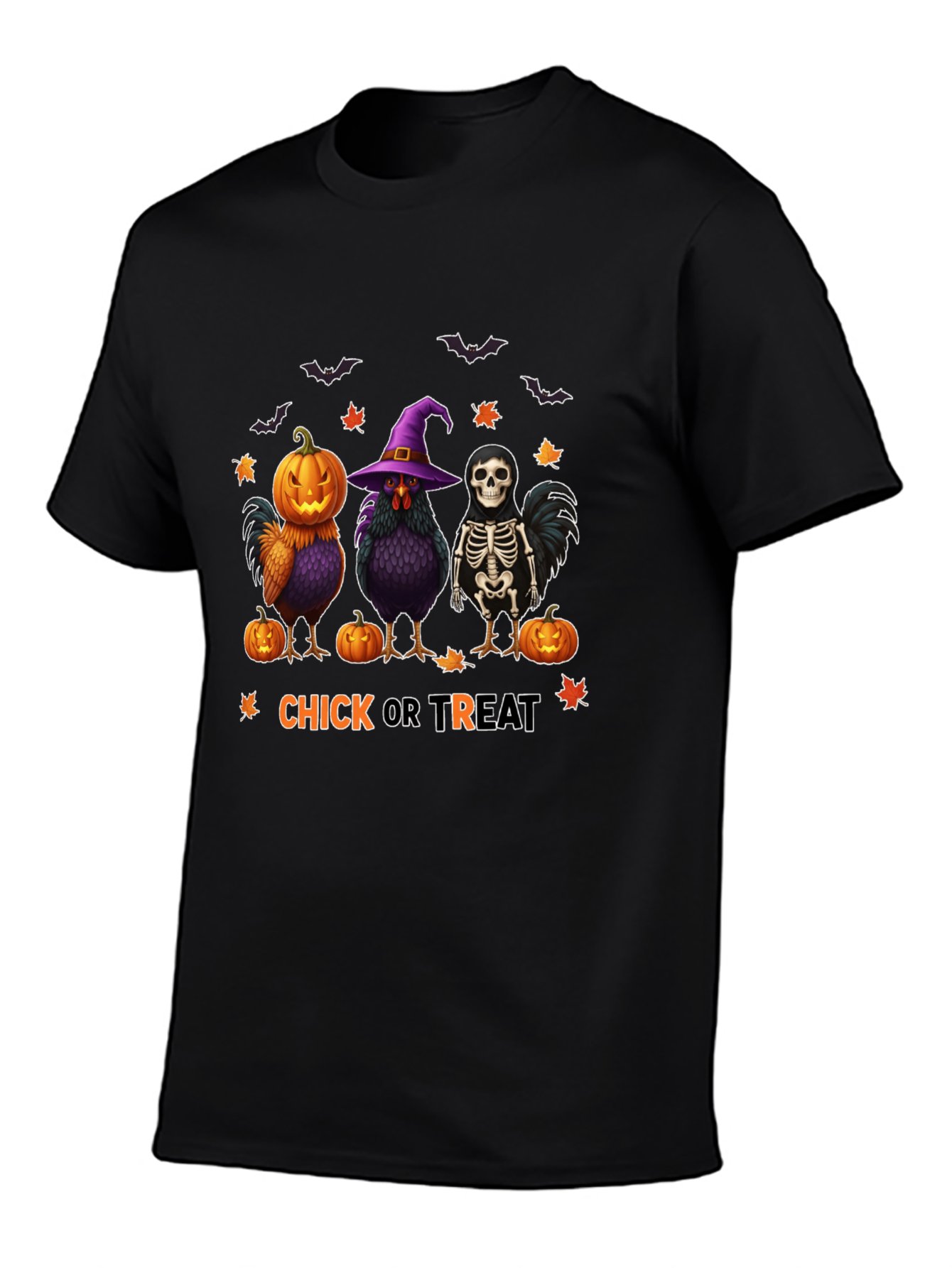 Halloween Chick Or Treat T-shirt Cotton Short Sleeve T-shirt (Front Side Printing)