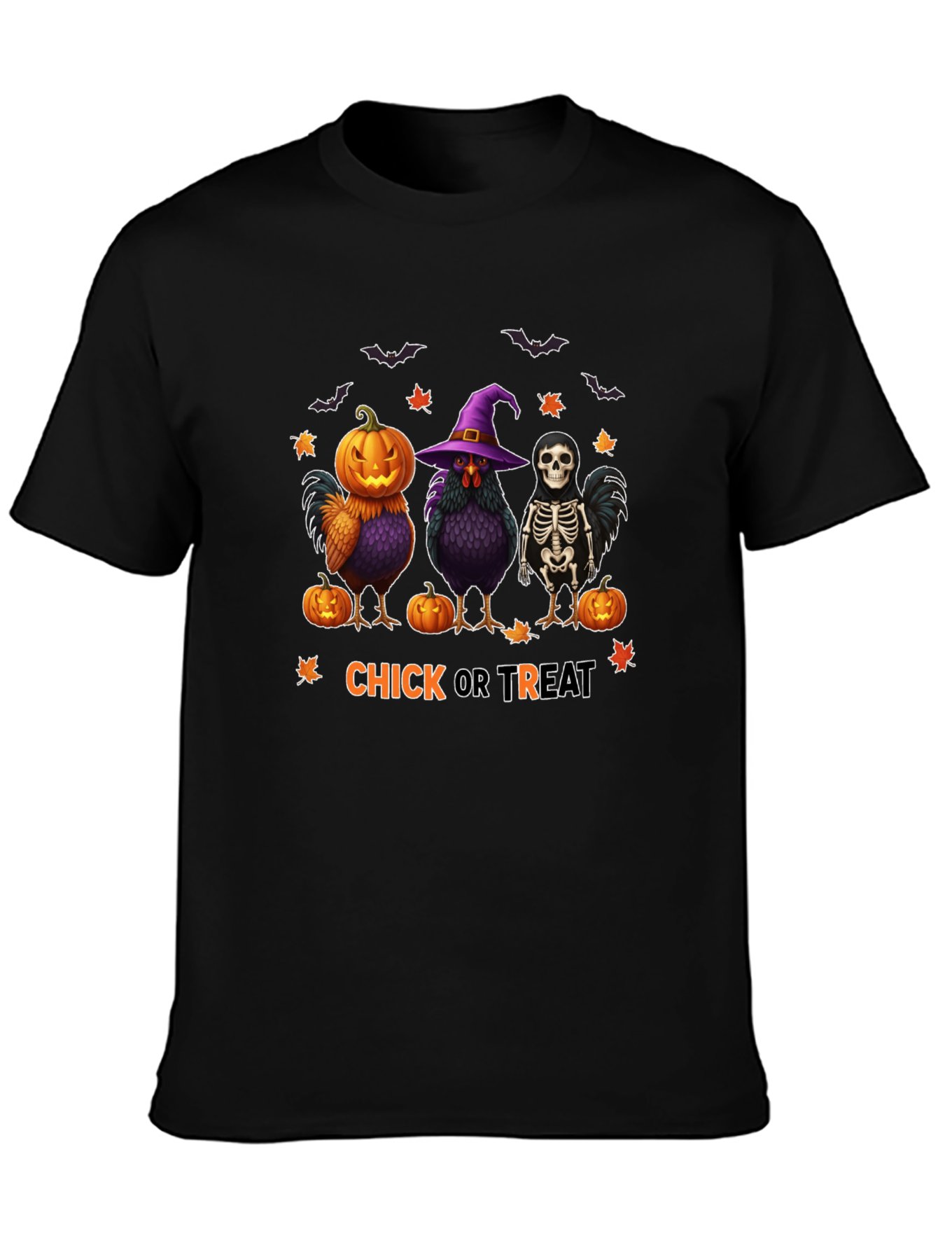 Halloween Chick Or Treat T-shirt Cotton Short Sleeve T-shirt (Front Side Printing)