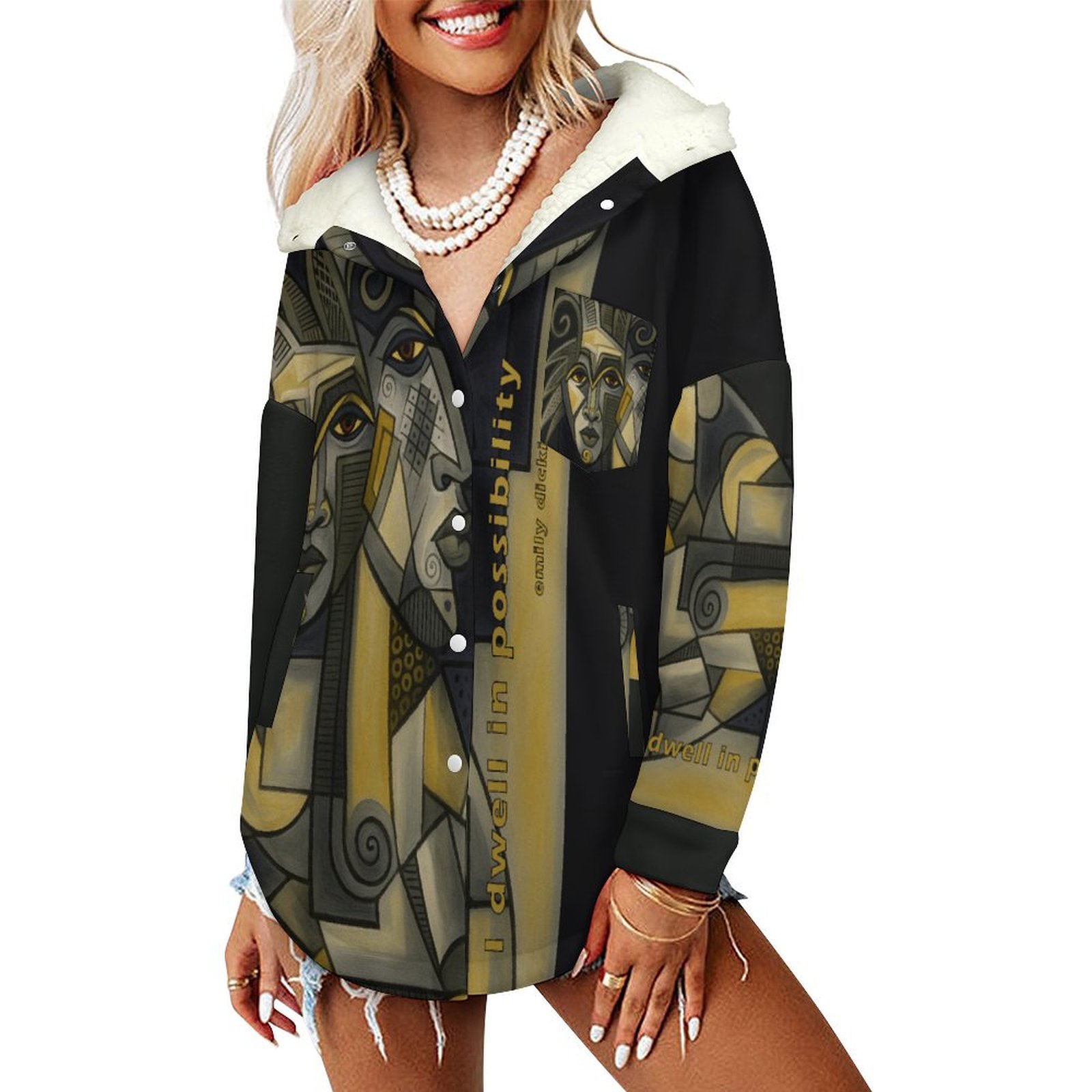 Double layered hooded round shirt Women's Full Snap Fleece Jacket