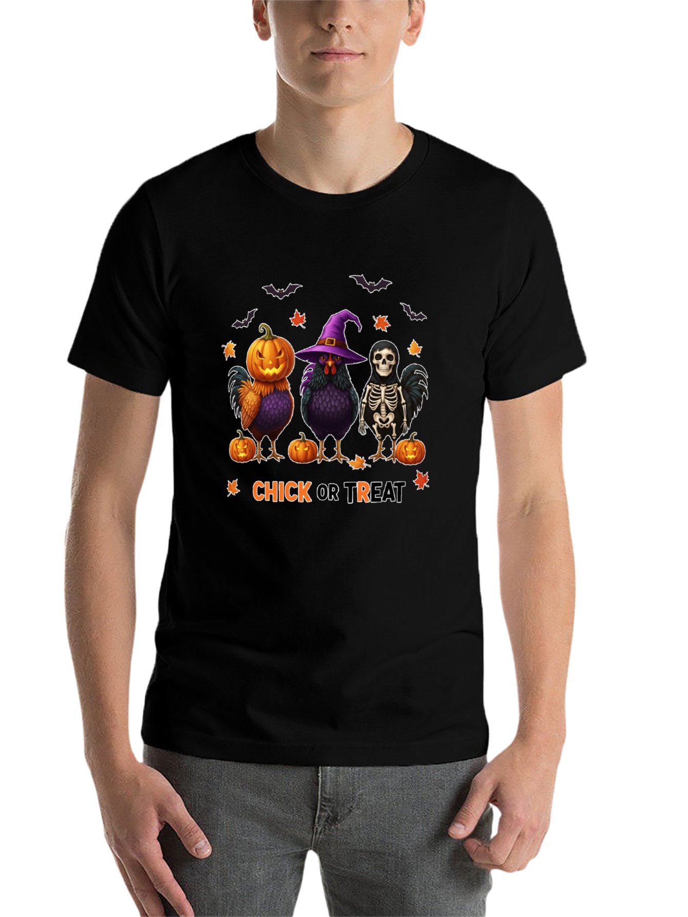Halloween Chick Or Treat T-shirt Cotton Short Sleeve T-shirt (Front Side Printing)