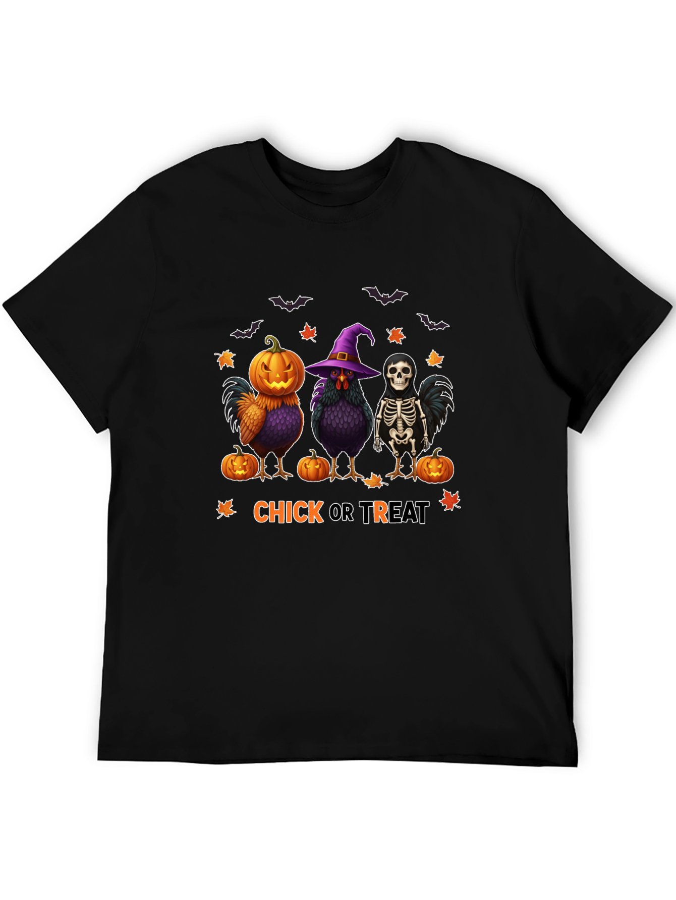 Halloween Chick Or Treat T-shirt Cotton Short Sleeve T-shirt (Front Side Printing)