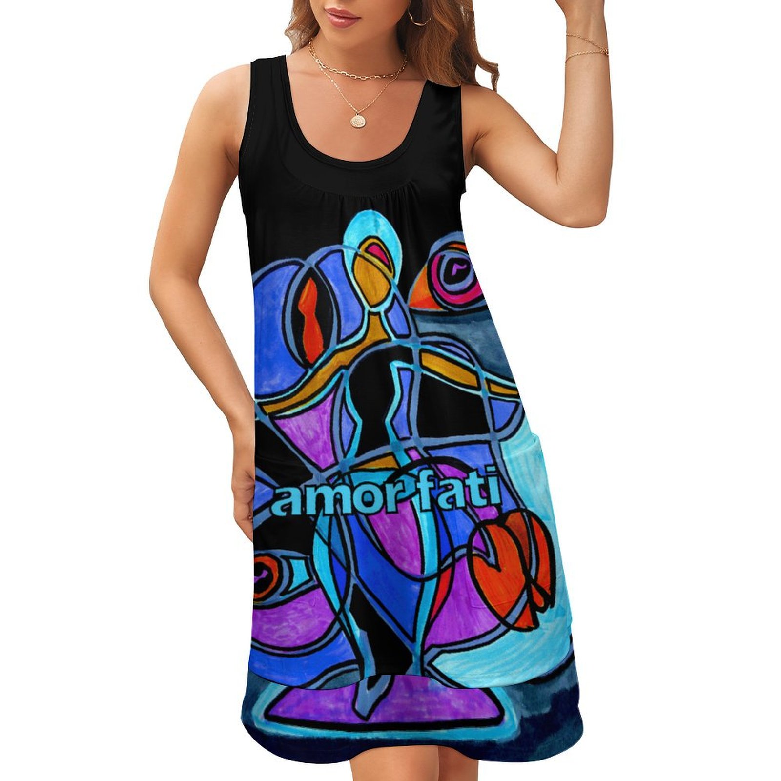 Sleeveless U-neck fake two piece dress Sleeveless U-Neck Dress