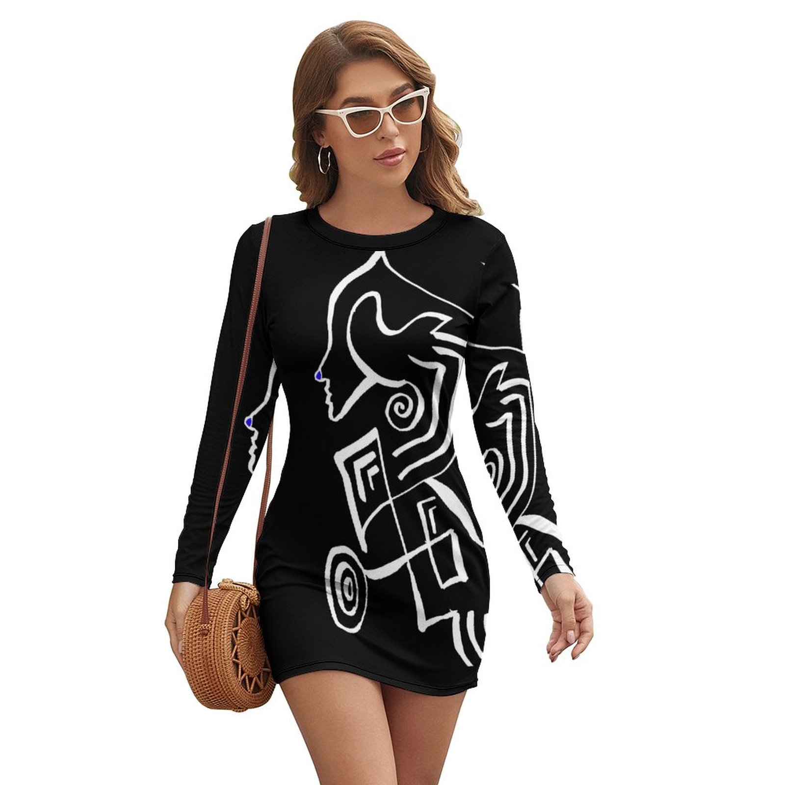 Little Black and white dress Women's Long Sleeve Dress
