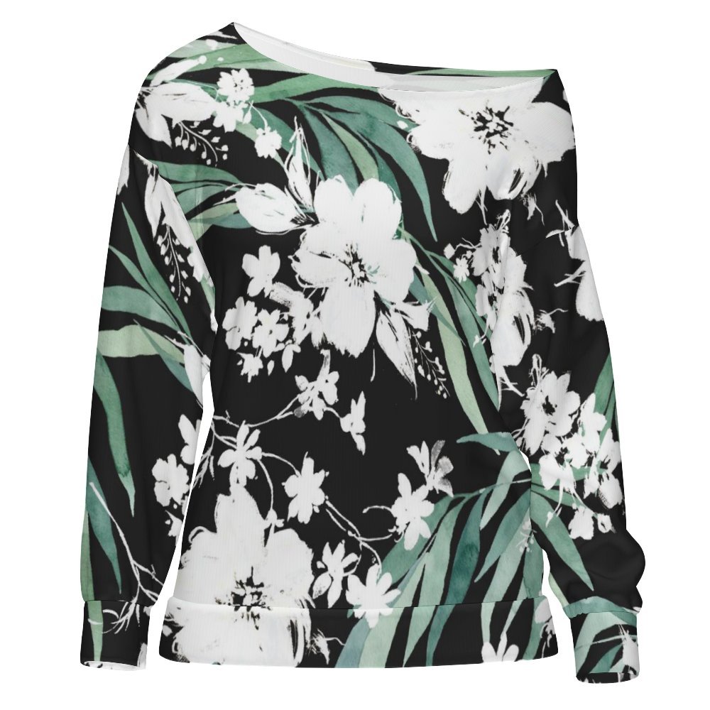 Midnight Bloom Serenity Women's Off Shoulder Sweatshirt