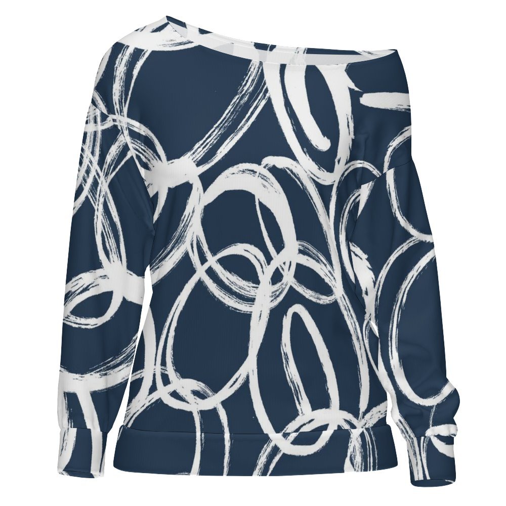 Abstract circular strokes PU Women's Off Shoulder Sweatshirt