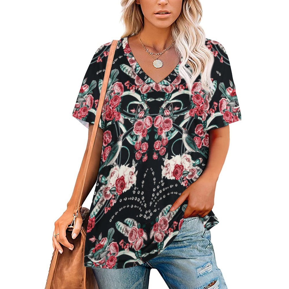 Baroque Botanical Dream Women's Short-Sleeve V-Neck T-Shirt