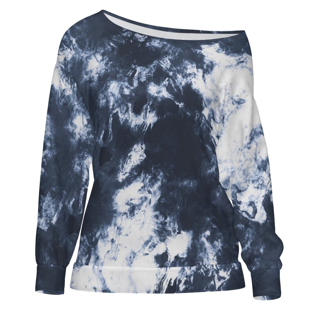 Dark_blue_watercolor_stains Women's Off Shoulder Sweatshirt