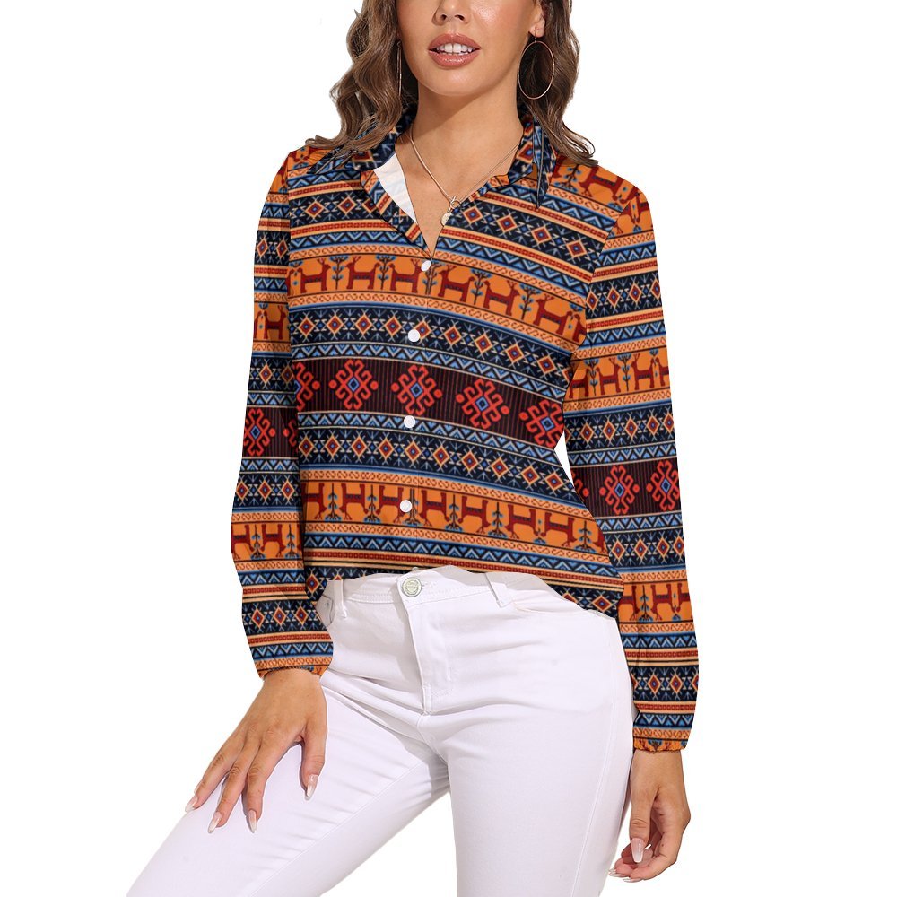 Traditiona Armenian Vntage casual long sleeve shirt tops Women's Casual Long-Sleeve Blouse