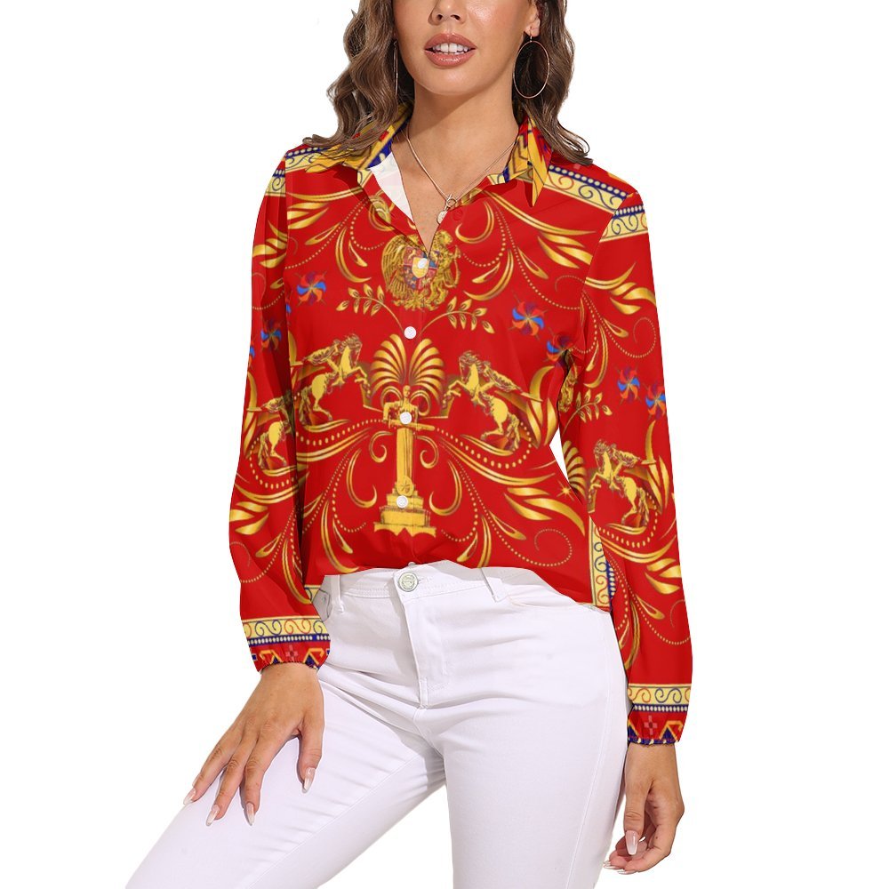 Armenia Vntage casual long sleeve shirt tops Women's Casual Long-Sleeve Blouse