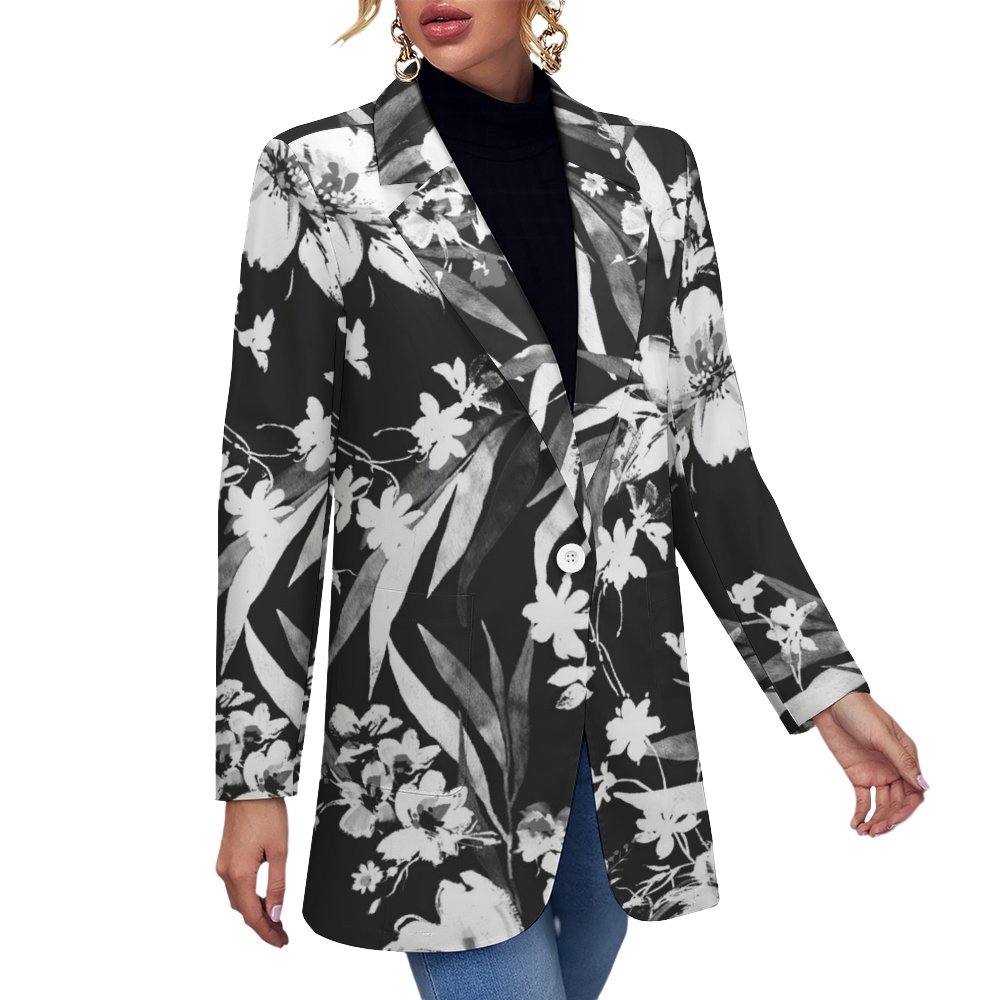 Monochrome Floral Dance All Over Print Women's Blazer