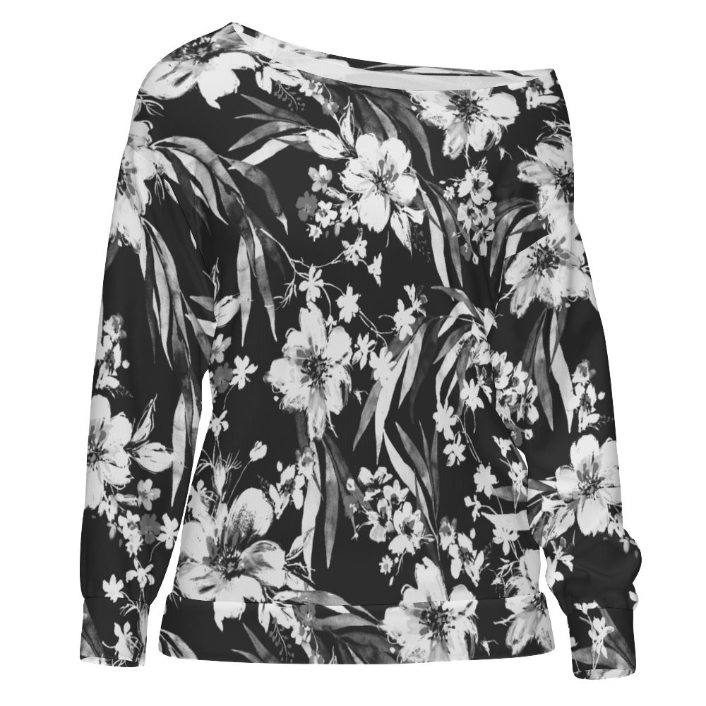 Monochrome Floral Dance Women's Off Shoulder Sweatshirt