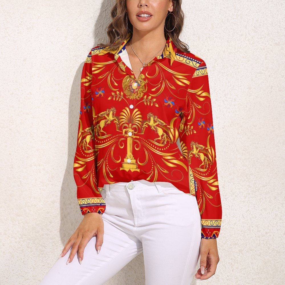 Armenia Vntage casual long sleeve shirt tops Women's Casual Long-Sleeve Blouse