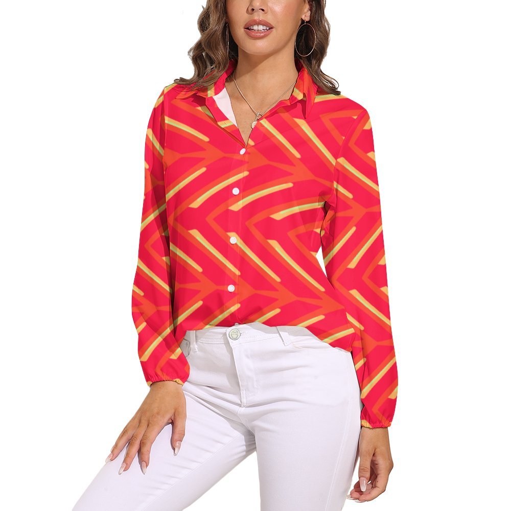 Bohemian minimalistic arrows pink Women's Casual Long-Sleeve Blouse