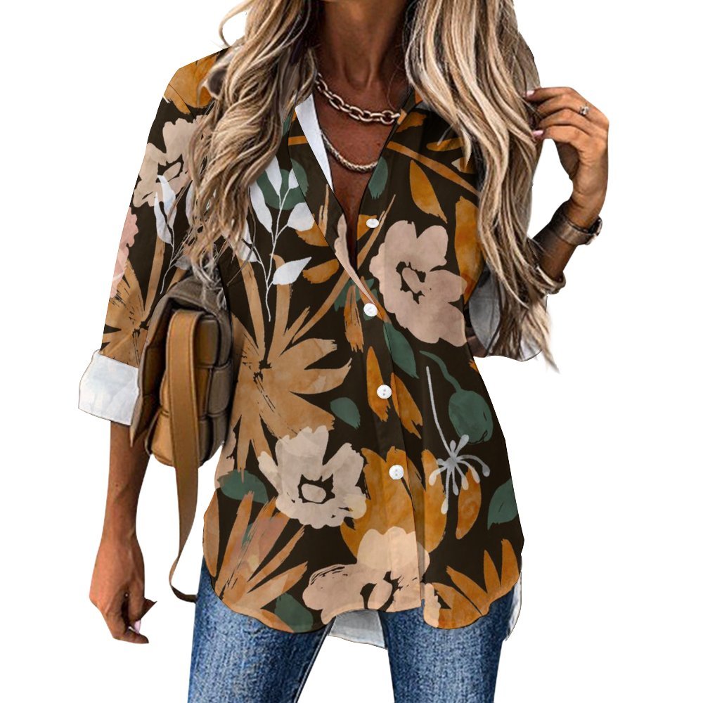 Modern flowers abstract 2F Long Sleeve Blouse (B648)